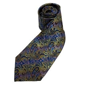 NWOT…KAI LONG MENS 100% SILK TIE. COLORS ARE BLUE,  PURPLE, BLACK AND GOLD.